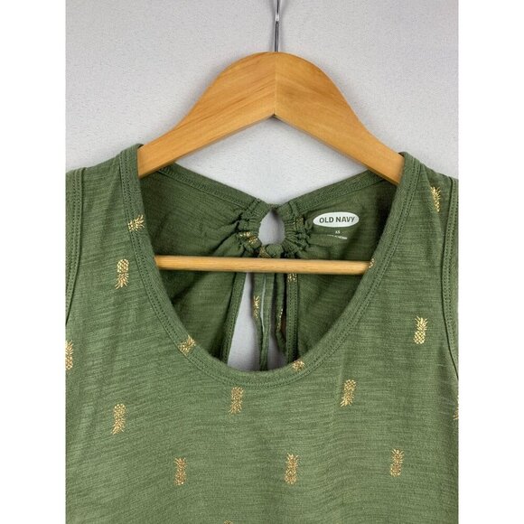 Old Navy Sleeveless XS Tank Top In Olive Green With Gold Pineapples - Picture 5 of 6